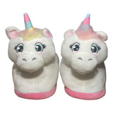 Pantufa 3d Unicórnio Branco Fechada Solado De Borracha