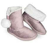 Pantufa Bota Feminina Adulto Polar Super Quentinha Com Pom Pom Toda Forrada Solado Antiderrapante Cor Rosa Rosa BR Adulto Faixa Numérico 39 40 