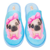 Pantufa Chinelo De Quarto Cãozinho Pug Antiderrapante Cotton