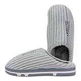 Pantufa Masculina Peluciada Com Sola Emborrachada Antiderrapante Quentinha Listrado Cinza BR Adulto Numérico 40