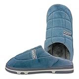 Pantufa Masculina Peluciada Com Sola Emborrachada Antiderrapante Quentinha Quadriculado Azul BR Adulto Numérico 38 