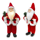 Papai Noel Boneco Natal 40cm Enfeite Luxo Barba Iluminada
