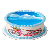 Papel De Arroz P Bolo Redondo Faixas Bicicleta Bike