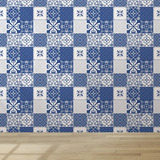 Papel De Parede Adesivo Banheiro Azulejo Azul Português 5m