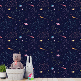 Papel De Parede Adesivo Constelação Dinossauro Planetas 3m