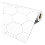 Papel De Parede Hexagonal Branco 9m Cozinha Banheiro Lavabo