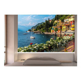 Papel De Parede Lago Barcos Casas Flores M Ncd213