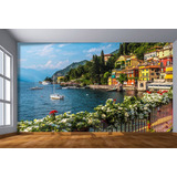 Papel De Parede Lago Barcos Casas Flores M Ncd213