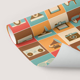 Papel De Parede Vinilico P Sala Retrô Câmera Telefone 2m