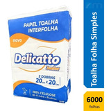 Papel Toalha Interfolhado Mãos Banheiro 100  Celulose 6 Pcts