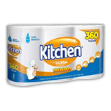 Papel Toalha Kitchen Jumbo Folha Dupla Kit 3 Rolo 360 Folhas