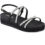 Papete Feminina Strass Brilho Sandália Tiras Flat Conforto BOR2 Preto40