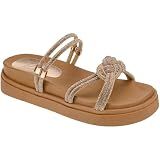 Papete Flatform Pedraria Strass Birk De Brilho Nó Micro Manta Flatform Sandália Confort 7023 -Caramelo- BR- Adulto- Numérico- 35-