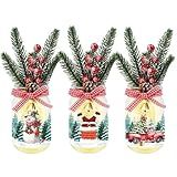 Paqisun Pacote Com 3 Frascos Para Decoração De Natal Com Luzes Para Mesa De Natal Garrafas De Vidro Iluminadas Com Palhetas Artificiais De Pinheiro Decoração De Centro De Mesa De Natal