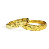 Par Aliança Casal Noivado Sol E Lua Ouro 18k Ajustável