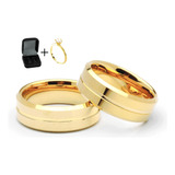 Par Aliança Tungstênio 8mm Friso Banhada Folheada Ouro