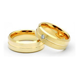 Par Aliança Tungstênio 8mm Friso Pedra Banhada Folheada Ouro