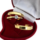 Par Alianças Casamento Noivado Banhada Ouro 18k Solitário