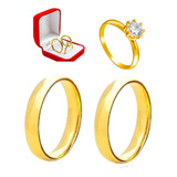 Par Alianças Ouro 18k 3mm Anel Solitário Pedra Zirconia Luxo