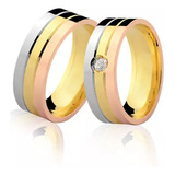 Par Alianças Ouro 18k Amarelo Branco Rosê 1 Diamante 8mm 16g