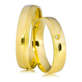 Par De Alianças Abaulada Tradicional Pedra 6g 5mm Ouro 18k 