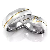 Par De Alianças Em Prata Com Detalhes Banhado A Ouro 18k