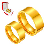 Par De Alianças Ouro 8mm Reta Noivos Casal Banhada 18k Anel