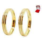 Par De Alianças Prata 950 Com Banho De Ouro 3mm C Detalhe
