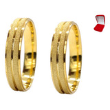 Par De Alianças Prata 950 Com Banho De Ouro 4mm C Detalhe