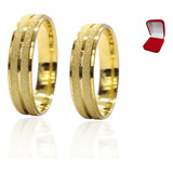 Par De Alianças Prata 950 Com Banho De Ouro 5mm C Detalhe