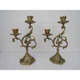 Par De Candelabro Bronze De Mesa