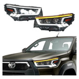 Par De Faróis Modelo Flash Com Led Bi projetor Hilux 2022