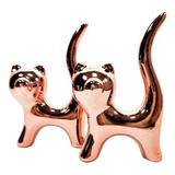 Par De Gatinhos Enfeite Decorativo Cerâmica 02 Unidades Cor Rose Gold