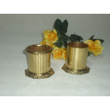 Par De Porta Velas De Bronze Polido Antigo