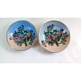 Par De Pratos Em Porcelana Chineses Revestido Em Bronze