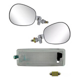 Par Espelho Retrovisor Inox Cromado Lanterna Teto Led Fusca