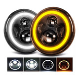 Par Farol 7 Polegadas Redondo Angel Eyes Led Jeep Fusca