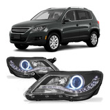 Par Farol Led Drl Tiguan 2011 2010 Black Angel Eyes Projetor