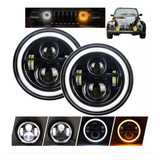 Par Farol Redondo 7 Polegadas Angel Eyes Led Jeep Fusca