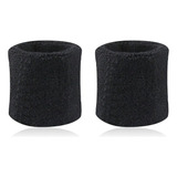 Par Munhequeira Atoalhada Pulso Tênis Basquete Squash Cor Preto
