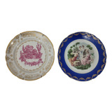 Par Prato Parede Porcelana Real E Portuguesa Borda Ouro