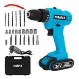 Parafusadeira E Furadeira Bateria 20v C Acessórios Tssaper Cor Azul petróleo 110v 220v