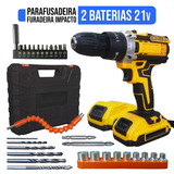 Parafusadeira Furadeira De Impacto 2 Baterias 21v Maleta 30 Peças Carregador 110v 220v Cor Amarela