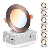Parmida LED Technologies Parmida Pacote De 6 Iluminação Embutida Led Ultrafina De 4 E 5 Cct Com J Box 2700K 3000K 3500K 4000K 5000K 5 Cores Selecionáveis 9W Reguláveis Luzes De Painel Finas Sem