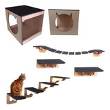 Parque Gatos Pets 9 Peças Mdf 100 Montado Kit Gato Cor Preto