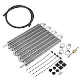 Partuto 1 Conjunto De 8 Fileiras De Radiador De óleo De Transmissão Universal Reboques Caminhão RV Trans óleo Refrigerador Motor Com Mangueira De Linha De Combustível Liga De Alumínio Tom Prata