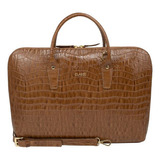 Pasta Feminina Classe Couro Notebook Com Alça Mão E Tiracolo Cor Marron Desenho Do Tecido Couro Textura Crocco