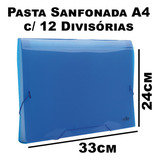 Pasta Sanfonada Plástica A4 C  12 Divisórias Dello Cor Azul