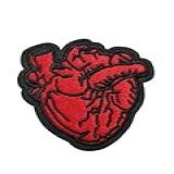 Patch Bordado Aplique Termocolante Em Forma De Coração Realista Vermelho E Preto
