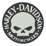 Patch Bordado Harley Davidson Skull Branco Hdm025l280a280